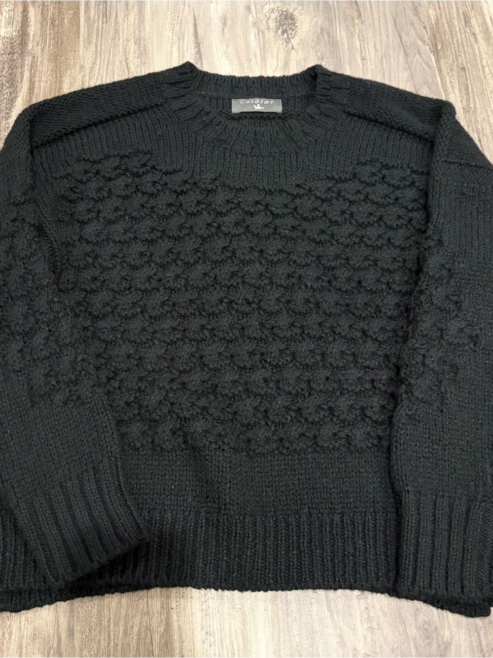 Cordage Black Crewneck Textured Knit Sweater - Women's